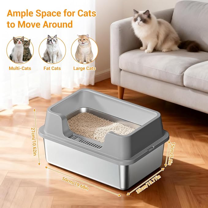 Stainless Steel Litter Box, XL Enclosed Cat Litter Boxes - Image 8