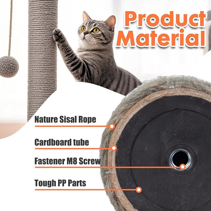 PowerKing Natural Sisal Replacement Scratching Post, 15.7'' 2 Pieces M8 Cat - Image 3