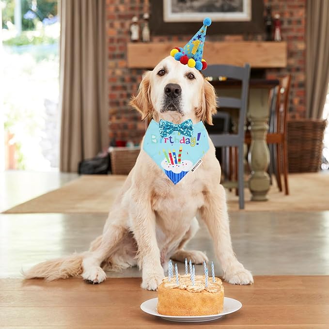 ADOGGYGO Dog Birthday Bandana Scarf and Blue Boy Pet Birthday Party Hat - Image 2
