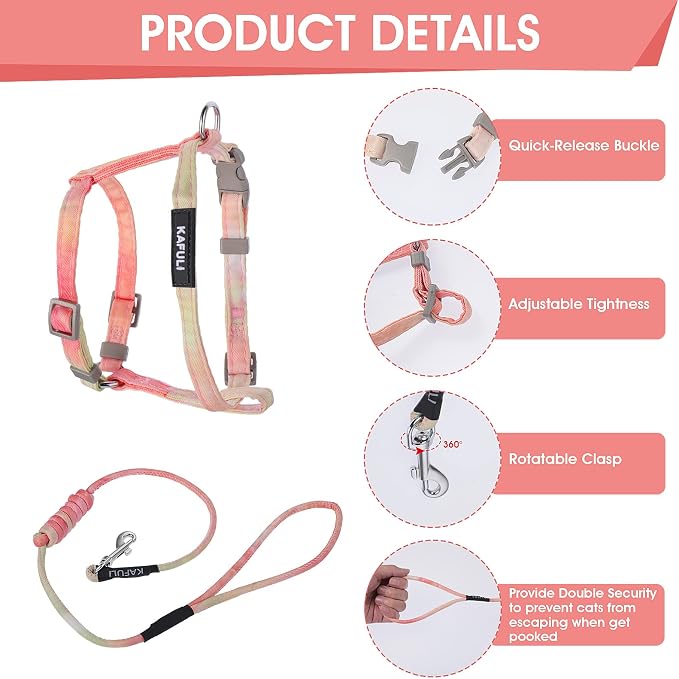 TIESOME Cat Harness and Leash Set, Adjustable Gradient Kitten Harness Escape - Image 4