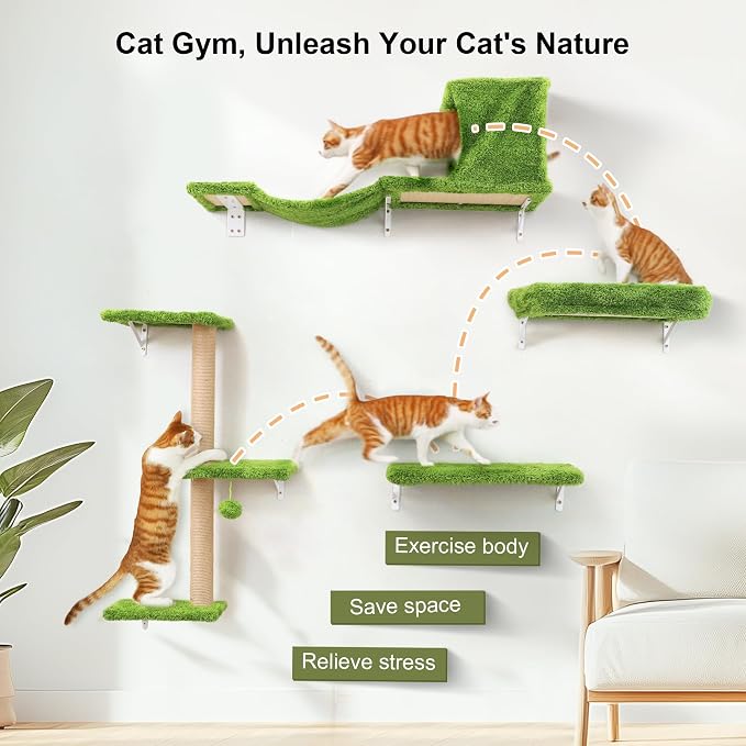 FUKUMARU Cat Wall Shelves, Stable & Safe 4 in 1 Cat Furniture Set, Wooden - Image 2