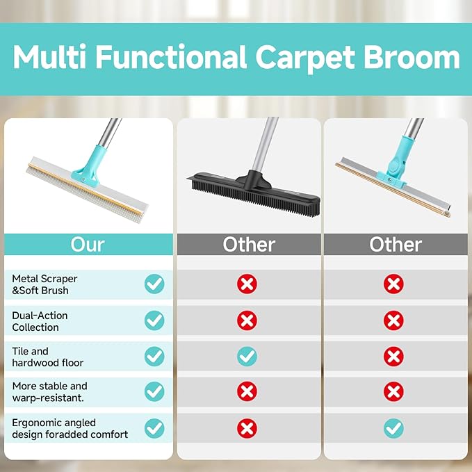 Carpet Rake for Pet Hair Removal Tool, Reusable Pet Hair Remover Broom - Image 2