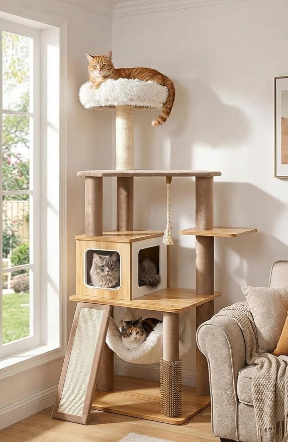 61" Modern Cat Tree Tower for Indoor Cats, Luxury Climbing Tower - Image 7