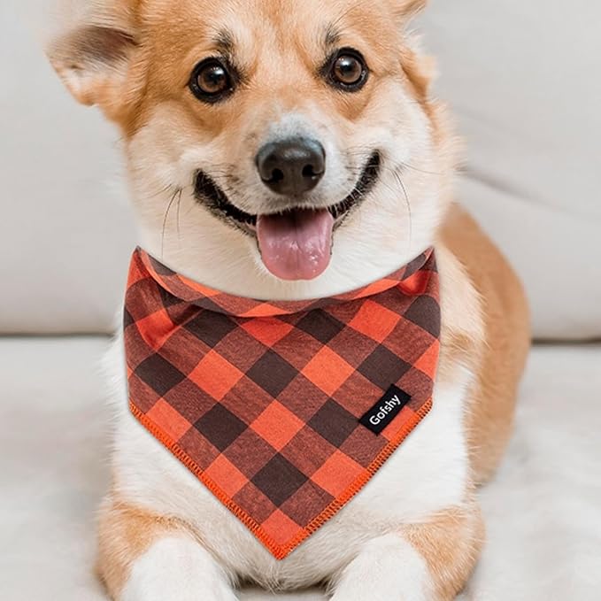 Dog Bandana Fall XLarge-Orange Brown Dog Scarf Buffalo Plaid Printing - Image 4