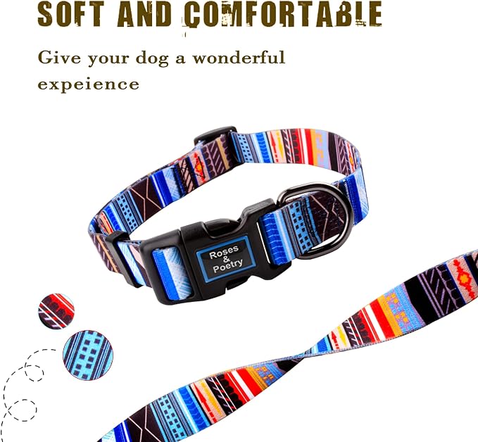 Roses&Poetry Dog Collar with Colourful Stripe Patterns, Adjustable Durable - Image 5