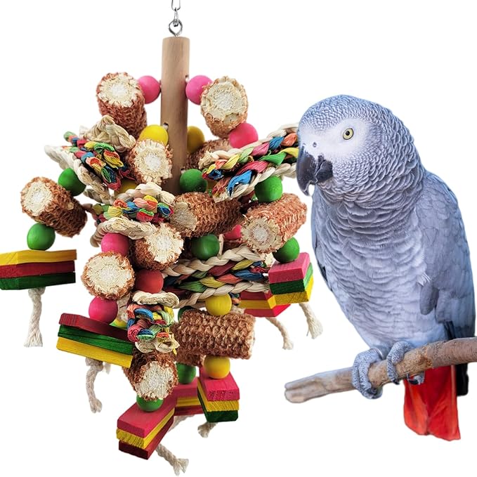 Bird Toys, Parrot Toys, Bird Toys Made of Natural Multi-Colored Wooden Blocks by Cokliomc