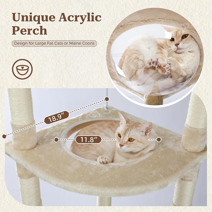 PETEPELA Floor to Ceiling Cat Tree, 92.9''-101.6''Height Adjustable Cat Tower - Image 3