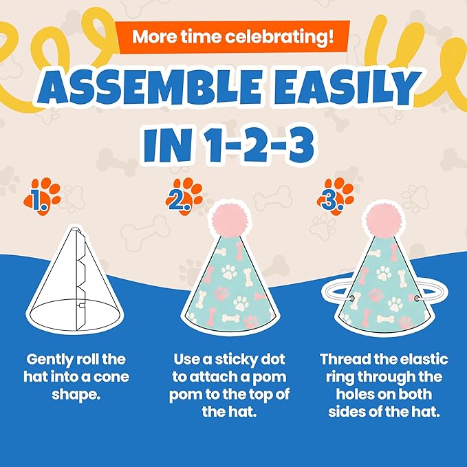 Dog Birthday Party Hat Set, Reusable & Adorable Kitty/Doggy Birthday - Image 3