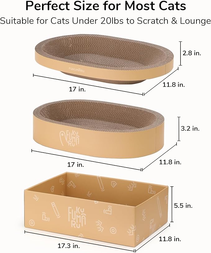 FUKUMARU 3PCS Cardboard Cat Scratcher Bed, Durable Oval Cat Scratch Bed Pads - Image 6