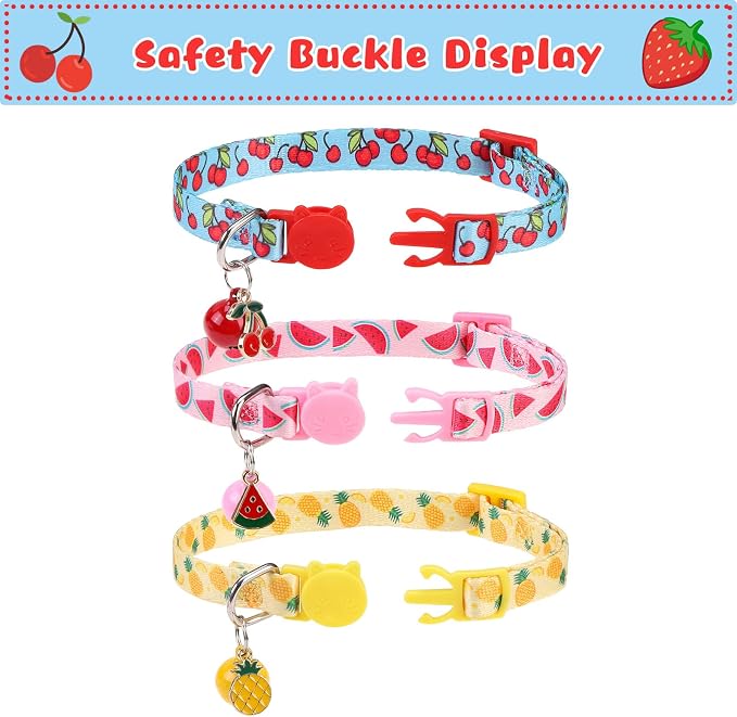 Breakaway Cat Collars with Bell & Cute Pendants, 3 Pack Safety Buckle Kitten - Image 2