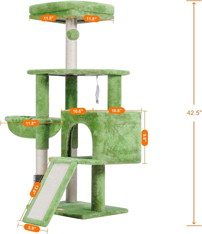 Heybly Cat Tree with Cat Self Groomer Brush, Cat Tower Condo - Image 3