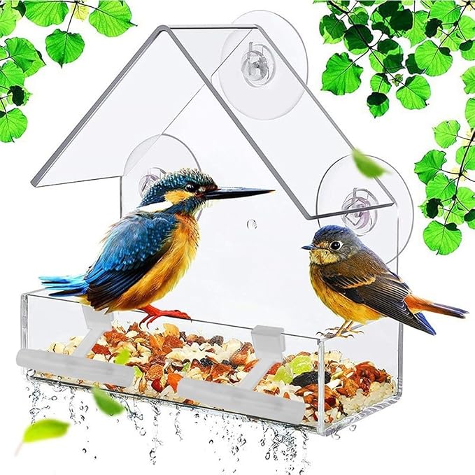 2PCS Bird Perch Stands, Acrylic Parrot Feeder Playstand Window Bird Feeder - Image 8