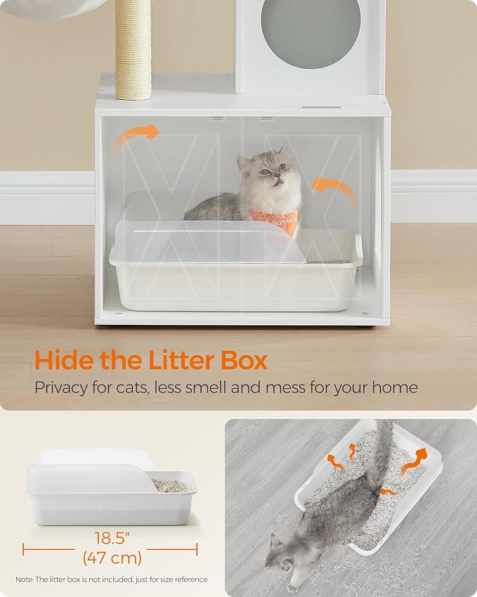 Feandrea Cat Tree with Litter Box Enclosure, 59-Inch Modern Cat Tower, 2-in-1 - Image 4