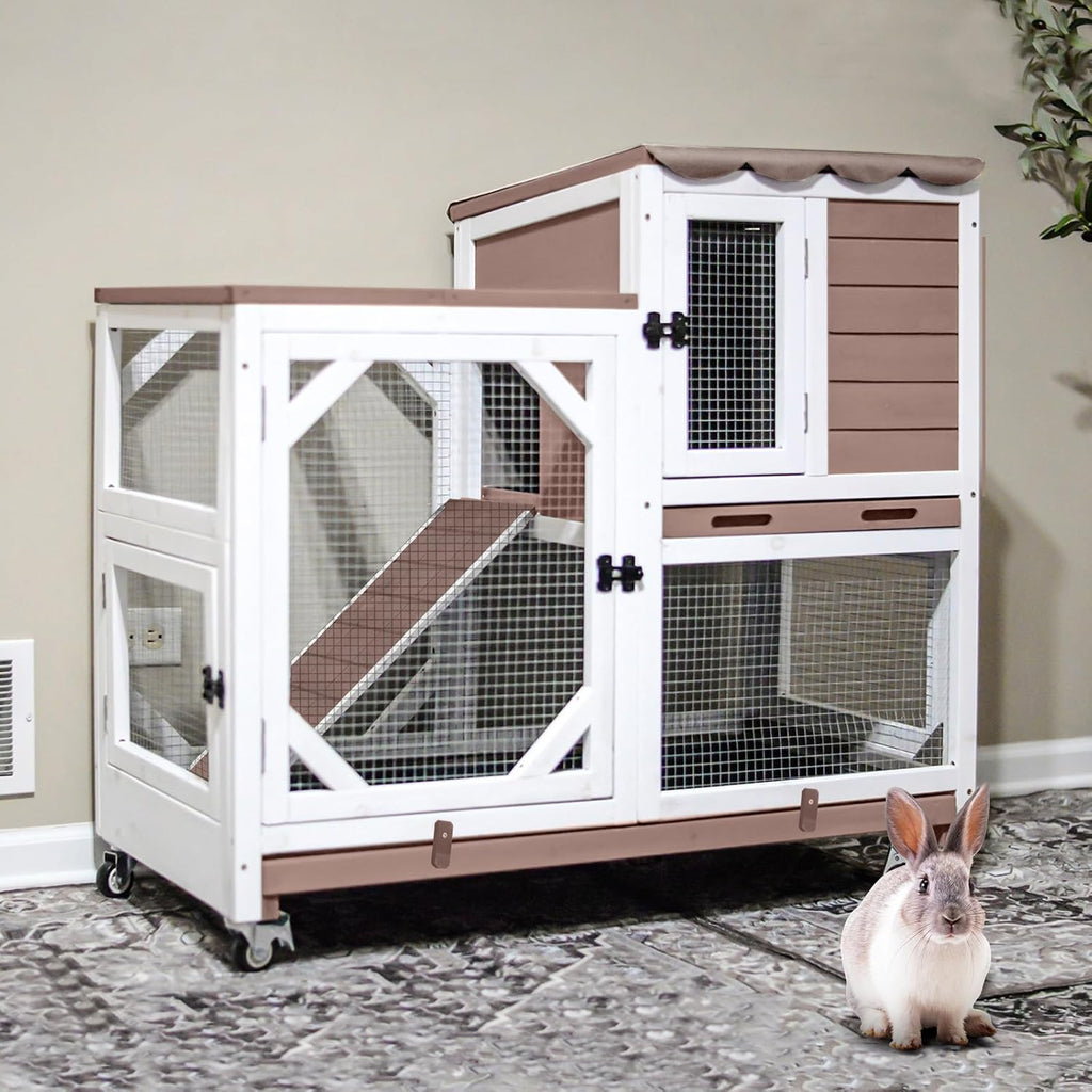 Gutinneen 2-Story Rabbit Hutch with Leak-Proof Trays, 39.3" - GlobalHabitat Supply