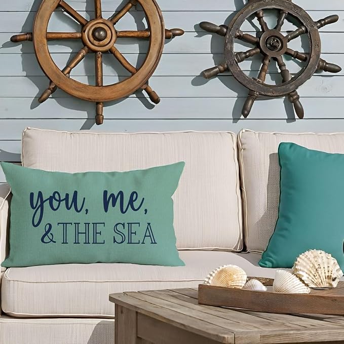 PANDICORN Summer Beach Throw Pillow Cover 12x20 Inch Blue Words You Me and The - Image 3