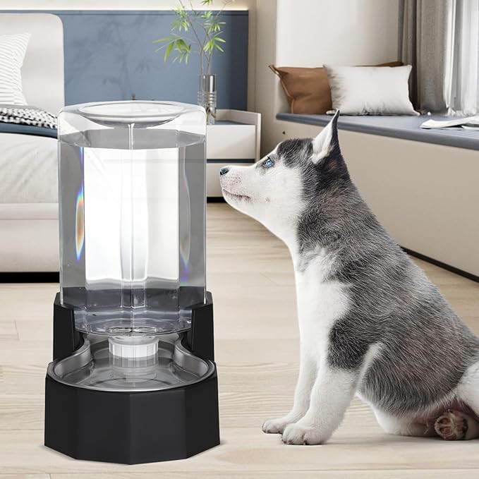 Sfozstra Dog Water Bowl Dispenser: 6L Large Black Gravity Stainless Steel Bowl - Image 7