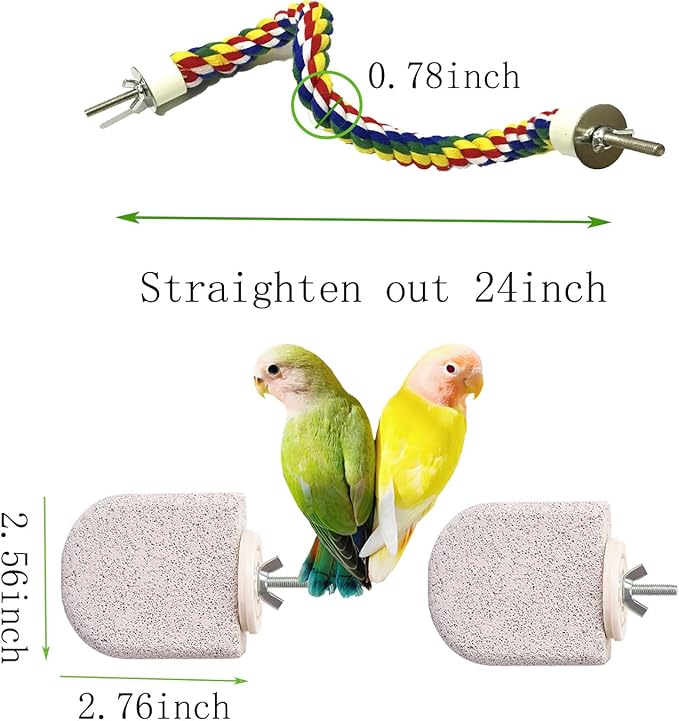 24-Inch Bird Rope Perch + 2 Volcanic Stone Bird Stands - Image 2