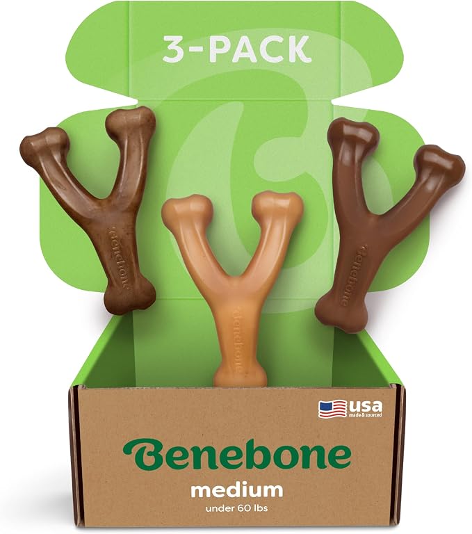 Medium 3-Pack, Benebone Wishbone Durable Dog Chew Toy by Benebone