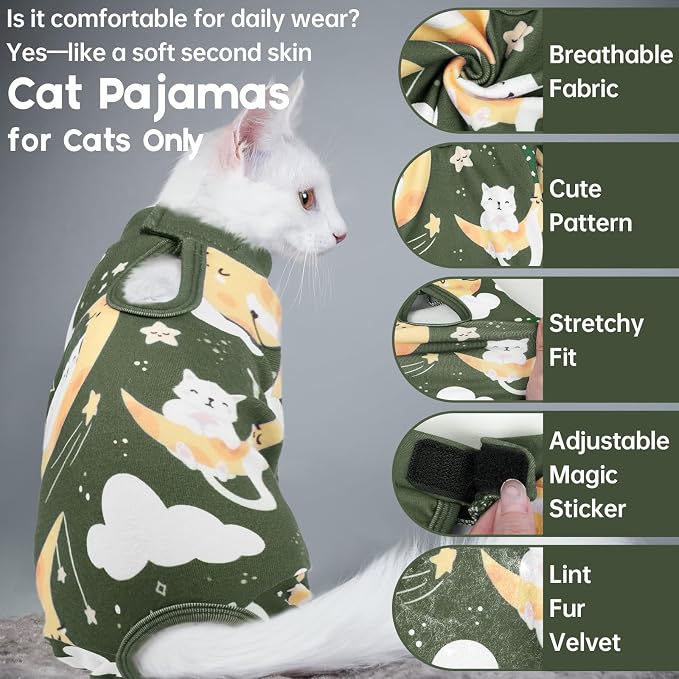 QBLEEV Cat Onesie for Cats After Surgery, Sticky Hair Cat Pajamas for Cats Only - Image 4