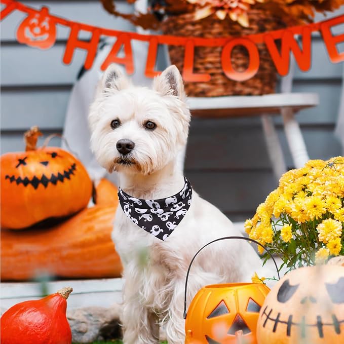 PAWCHIE Dog Halloween Bandanas 4 Pack, Reversible Pumpkin Dogs Scarf Bibs - Image 7