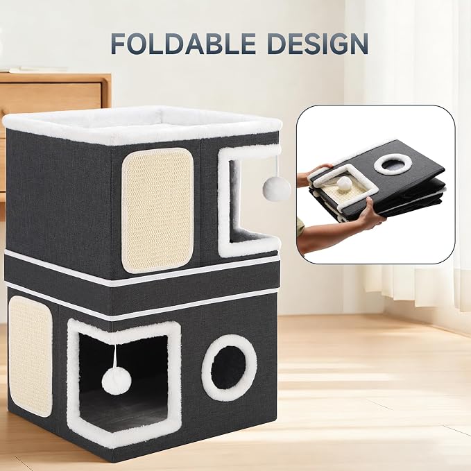 2-Storey Cat House for Indoor Cats, Separate Into 2 Large Cat Bed Cave - Image 7