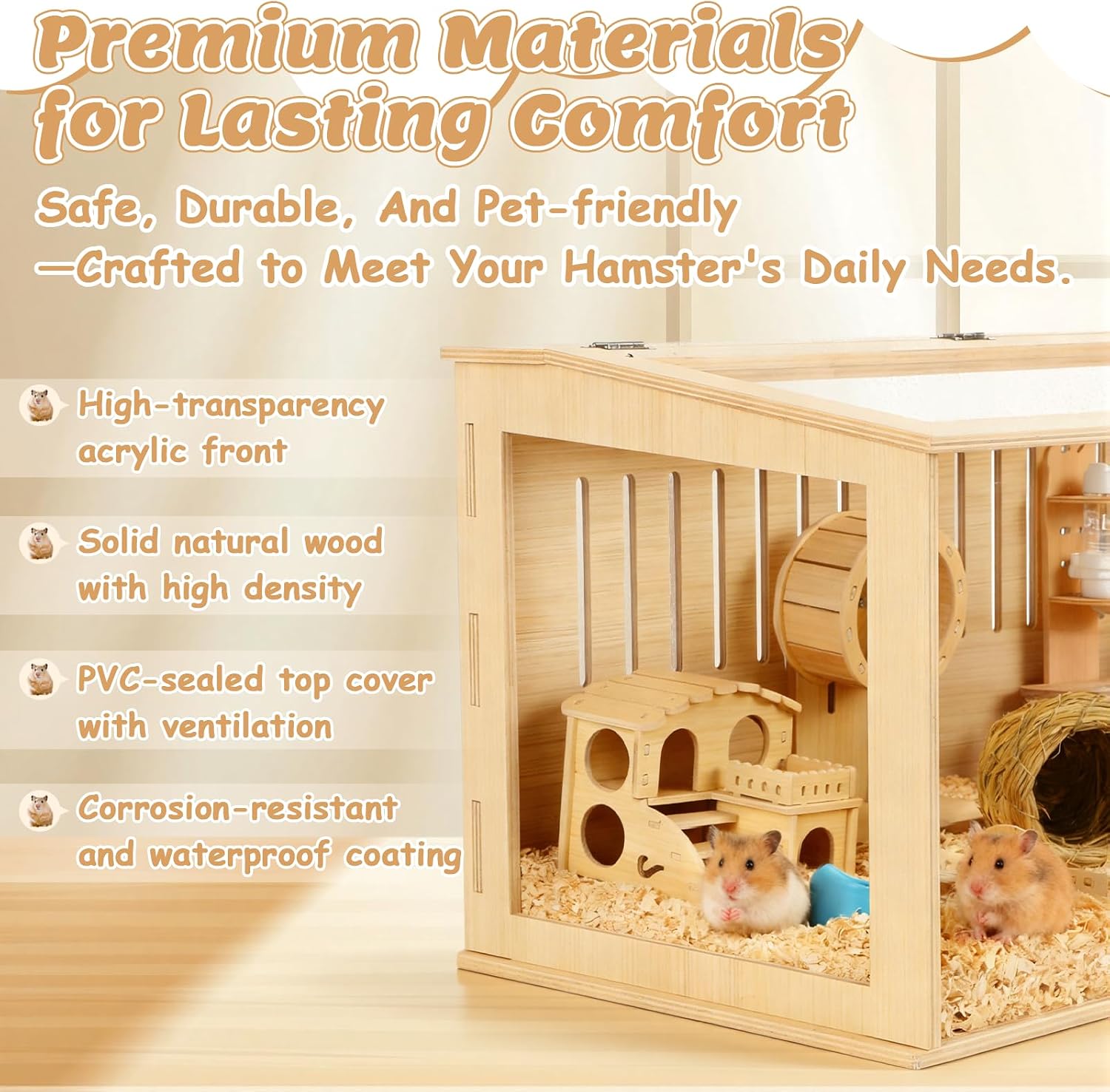 Leinuosen Wooden Hamster Cage, 32 Inch - GlobalHabitat Supply