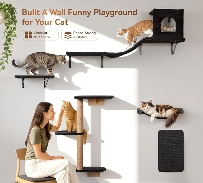 Wall Mounted Cat Furniture Combo of 5, 5 in 1 Cat Shelves - Image 2