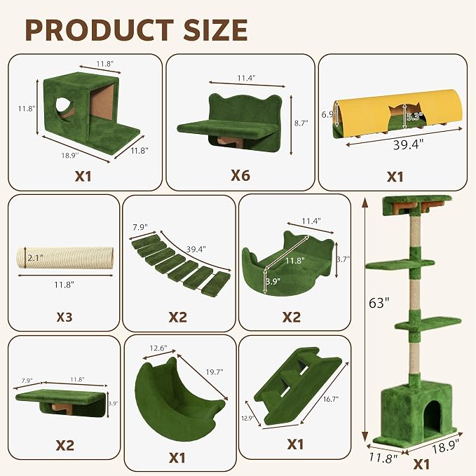 20-in-1 Cat Wall Shelves, Wall Mounted Cat Furniture w/Plush Fabric, Cat - Image 2