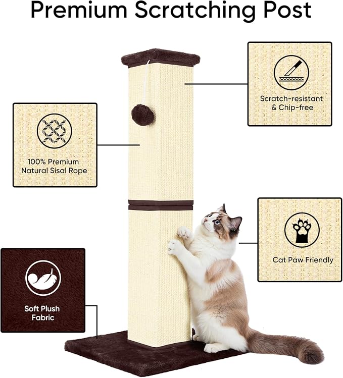 Cat Scratching Post 32 Inch for Indoor Large Cats and Kitten, Nature Sisal Tall - Image 3