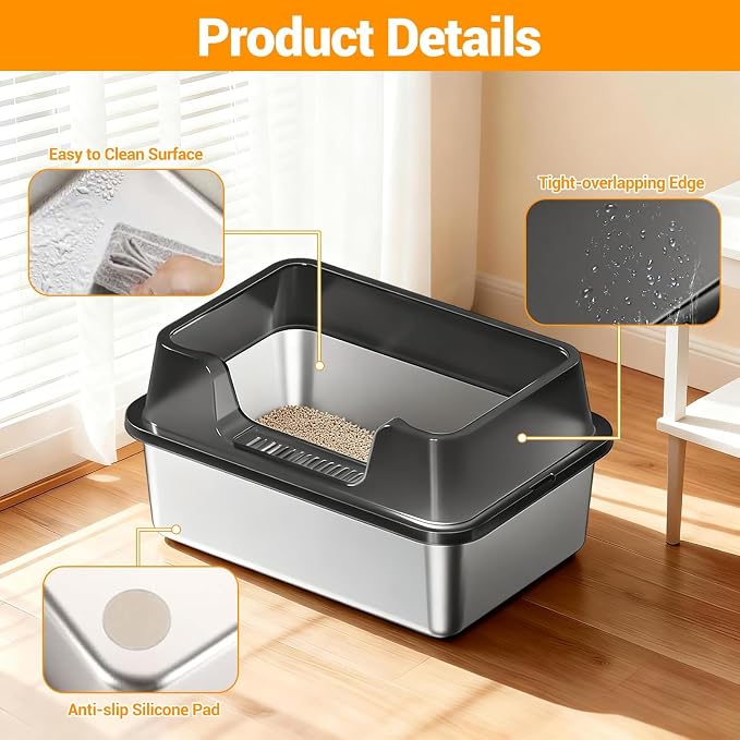 Stainless Steel Litter Box, XL Enclosed Cat Litter Boxes - Image 5