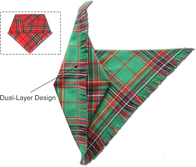 Christmas Dog Bandanas 2PCS-Large, Winter Classic Red Green Plaid Dog Scarf - Image 4
