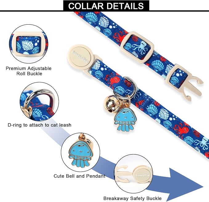 Lionet Paws 2pcs Pack Summer Cat Collars, Breakaway Kitten Blue Cat Collars - Image 6