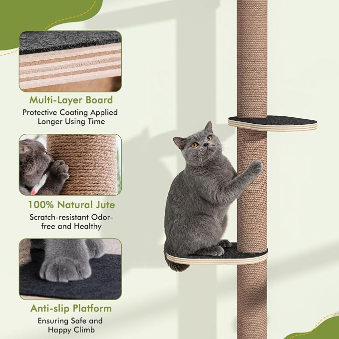 Tall Cat Tree Wall Mounted for Large Cats, 82 inch Scratching Post - Image 3