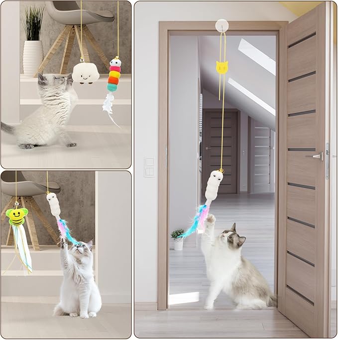 6 PCS Interactive Cat Feather Toys, Indoor Hanging Retractable Cat Toy - Image 3