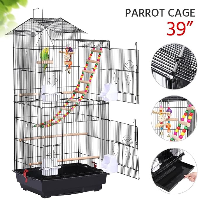 Yaheetech 39-inch Roof Top Large Flight Parrot Bird Cage - Image 4