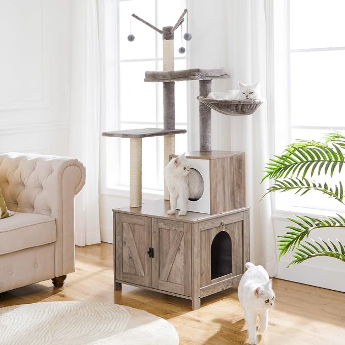 HOOBRO Cat Tree Tower with Litter Box Enclosure Indoor, Wooden Cat Condo with - Image 2