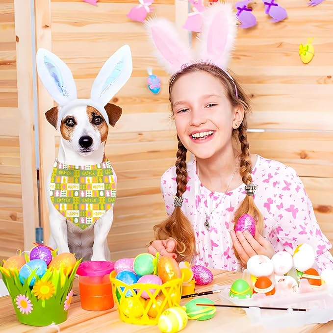 Easter Dog Bandana, 2 Pack Adjustable Holiday Party Pets Easter Egg Bandana - Image 4