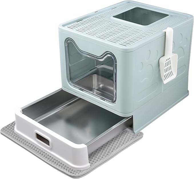 Enclosed Cat Litter Box with Lid Top Exit Covered Metal Stainless Steel Litter by Unknown