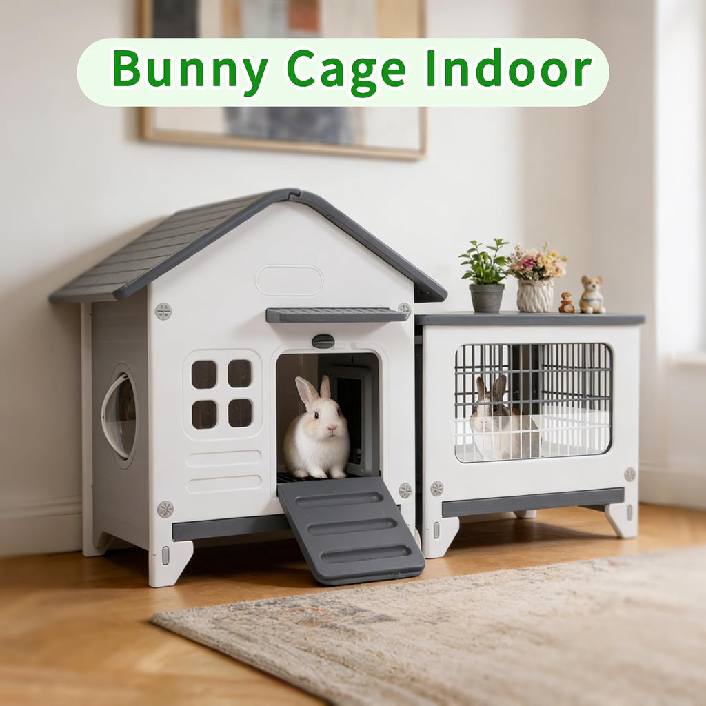 Plastic Rabbit Cage with Run and Leak-Proof Pull-Out Tray - GlobalHabitat Supply