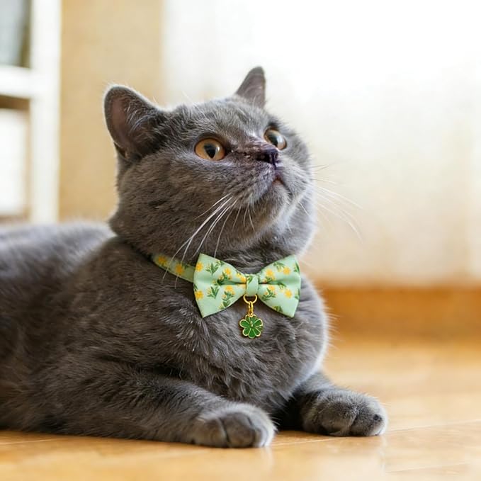 2 Pack Floral Cat Collars with Bow Tie and Bell Adjustable Breakaway Bowtie - Image 5