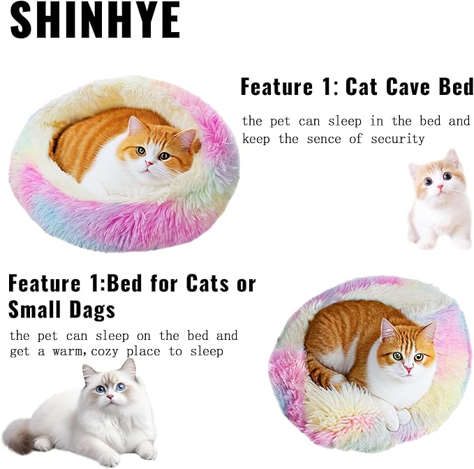ShinHye Cat Bed Round Plush Fluffy Hooded Cat Bed Cave, Cozy - Image 5