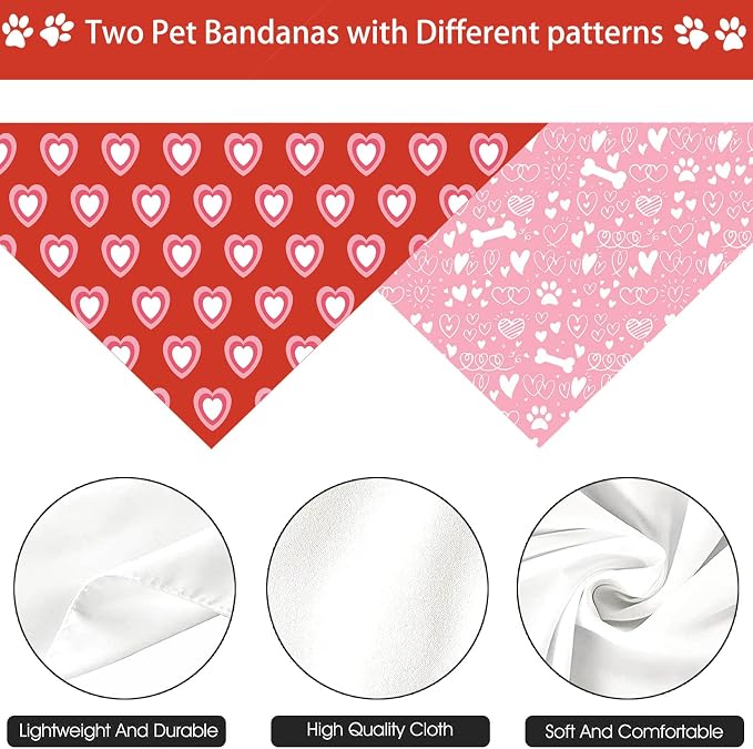 Valentine's Day Dog Bandana, 2 Pack Adjustable Holiday Party Birthday Pets - Image 5