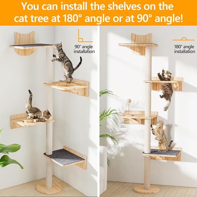 Wall Mounted Cat Tree with 2pcs Non-Slip Carpet, Cat Wall Shelf ClimbingTower - Image 5
