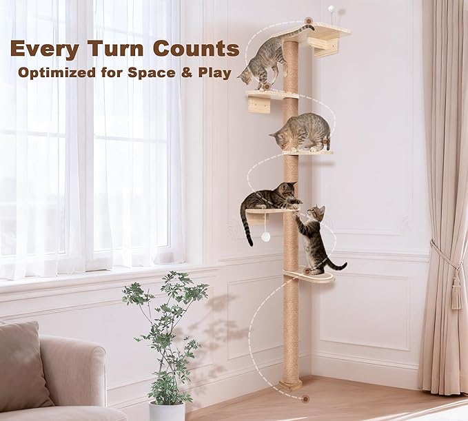 Wild Simulation Cat Tree for Kittens, 5-Level Floor to Ceiling Cat Wall Shelves - Image 4
