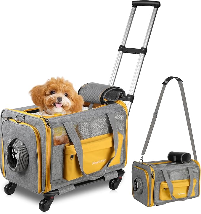 Pawinner Pet Carrier with Wheels, 17.7" x 13" x 13" Airline Approved Cat Carrier by Pawinner