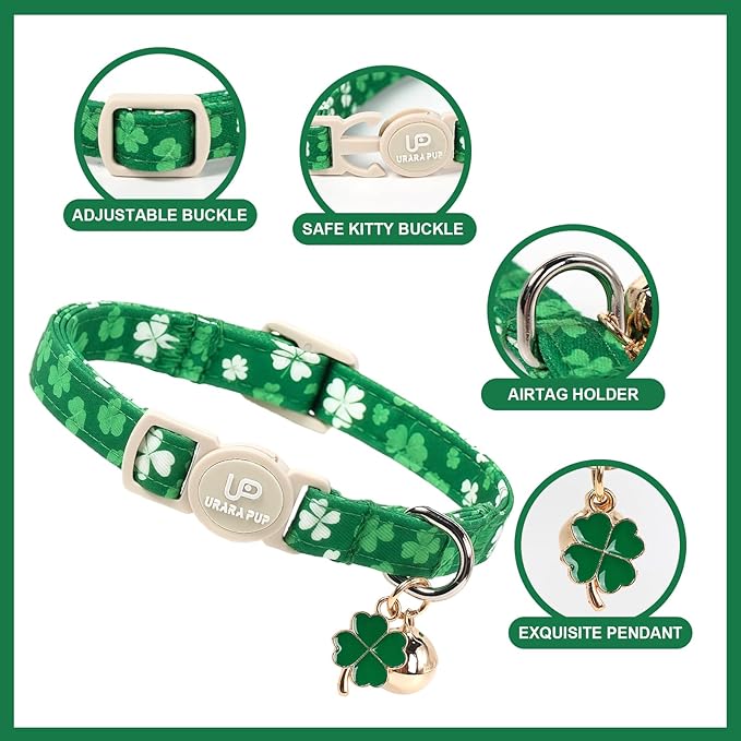 Cat Collar, Spring Green Shamrock Cat Collar - Image 3