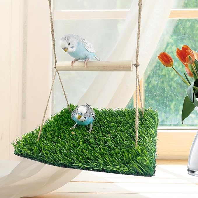 FlidRunest Bird Swing Mat with Wood Perch, Lawn Swing Hammock - Image 6