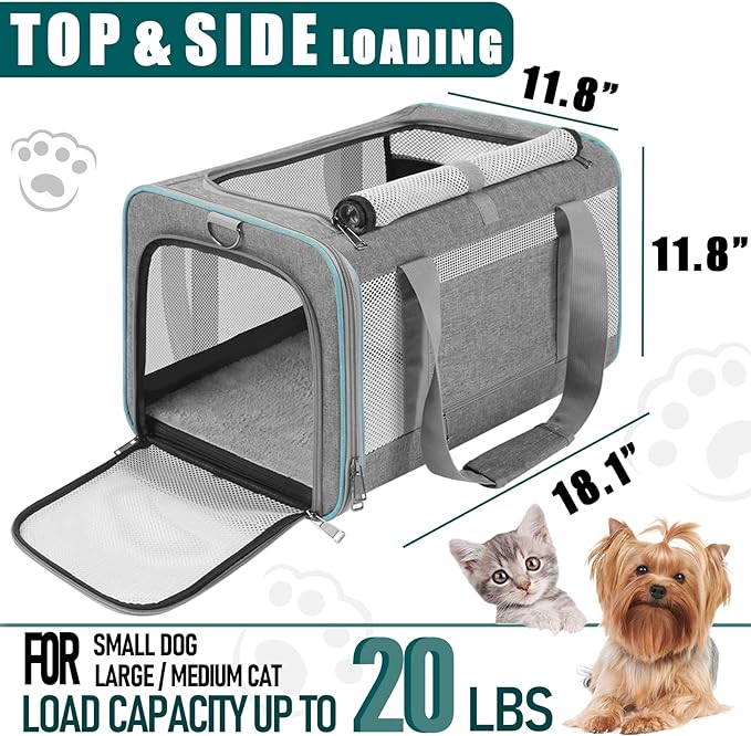 Pet Carrier for Large Cats 20 lbs+ / Soft Sided Small Dog Travel Carriers Top - Image 2