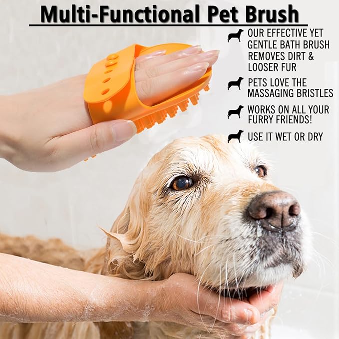 Dog Grooming Brush, Pet Shampoo Bath Brush Shedding Soothing Massage Rubber Comb - Image 4