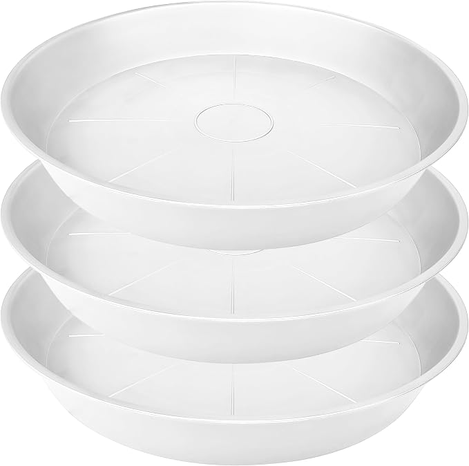 3 Pack of 22 inch Plant Saucer, 3.6" Depth Tray, Large Deep Garden Plastic by Bleuhome